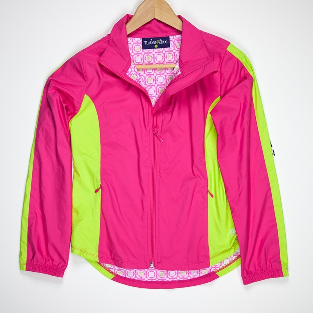 Girls Super Cute Pink and Lime Windbreaker Jacket